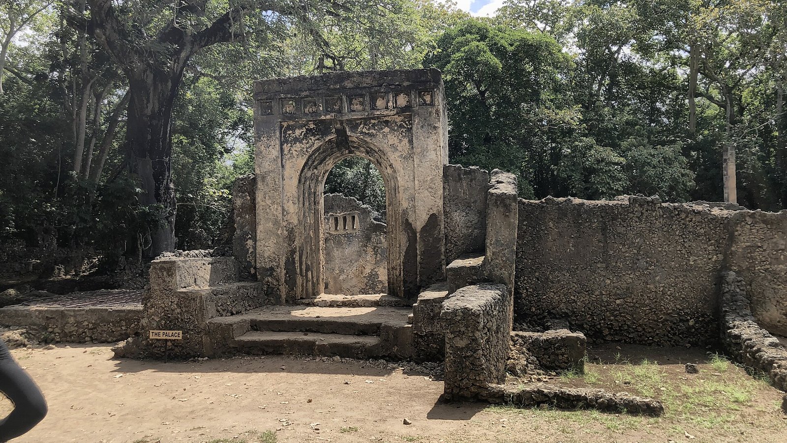 Un arco in pietra corallina delle rovine di Gede circondato dalla vegetazione della foresta
